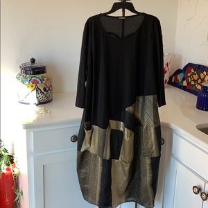 Black and Gold Maxi Dress with Metallic Paneling